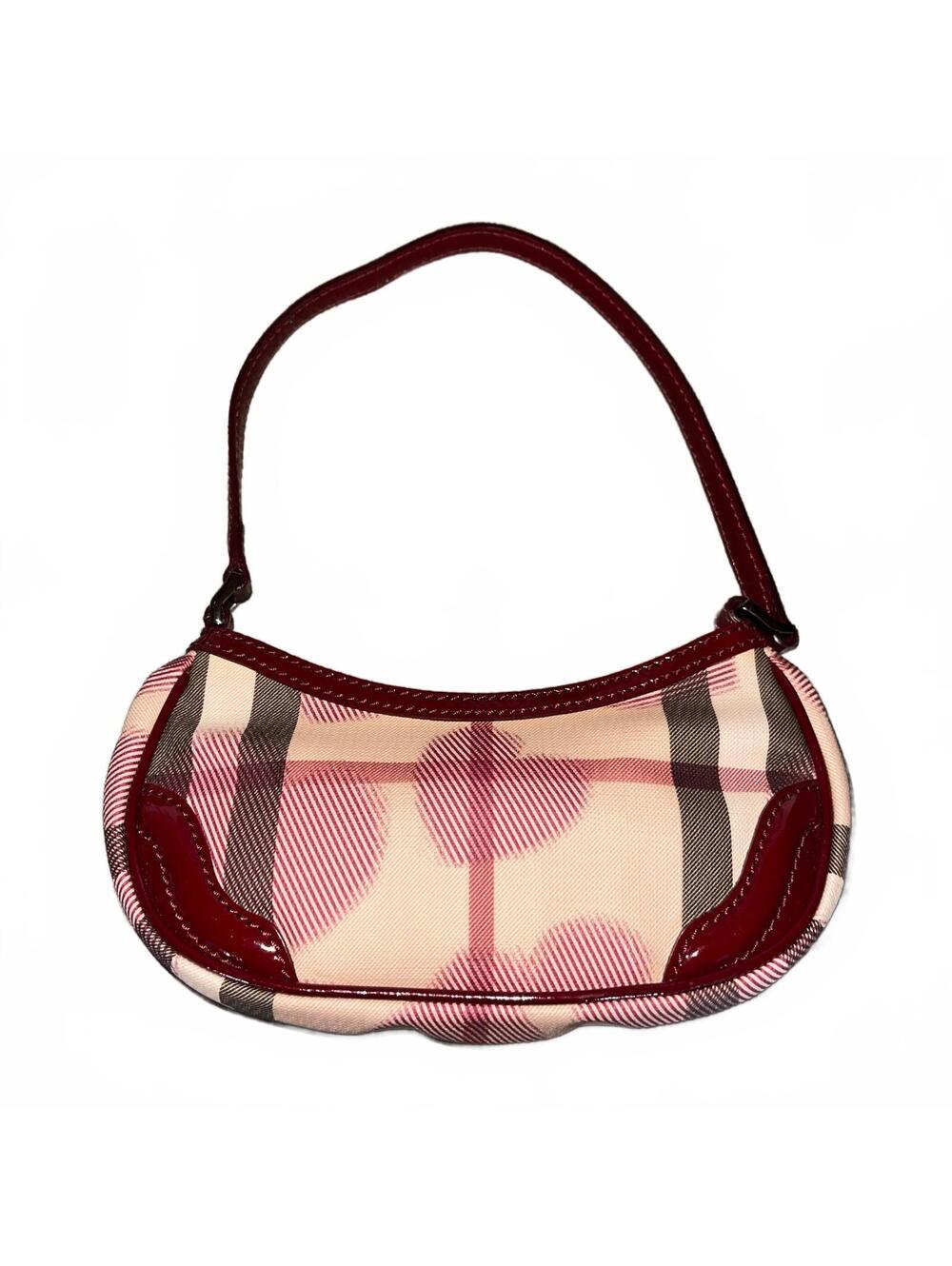 Burberry Nova Check Hearts Pouchette Mini Shoulder Bag with Patent Leather Red